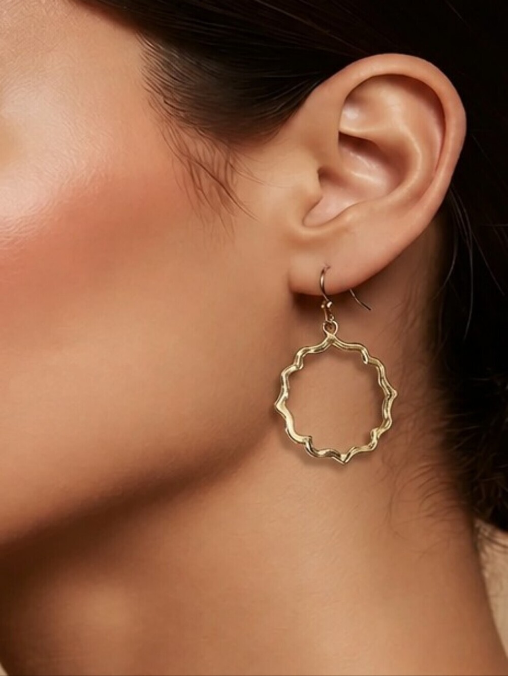 NWT Maren Elena For Nadine West Wavy Gold Hoop Earrings ~1 1/2"